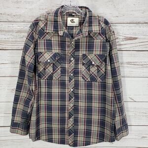 Coevals Club Men's Blue Pearl Snap Roll Tab Sleeve Western Shirt Size Medium
